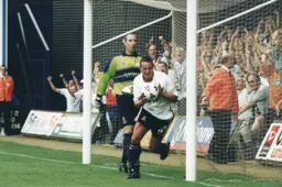 Carl Griffiths wheels away with the ball