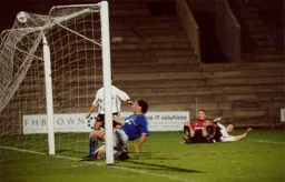 The ball hits the back of the net courtesy of Dean Crowe