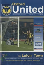 Programme: Oxford United vs Luton Town FC (26th Dec 2001)