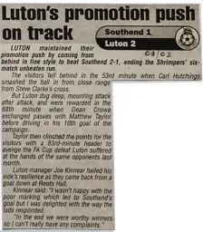 Match Report: Southend United vs Luton Town FC (29th Dec 2001)