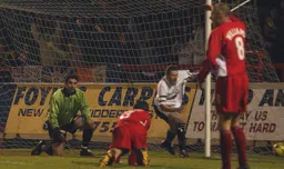 Kevin Nicholls about to celebrate a Luton goal