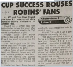 Match Report: Cheltenham Town vs Luton Town FC (12th Jan 2002)