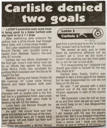Match Report: Luton Town FC vs Carlisle United (19th Jan 2002)
