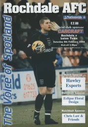 Programme: Rochdale vs Luton Town FC (9th Feb 2002)