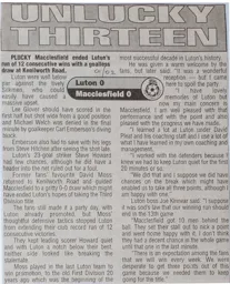 Match Report: Luton Town FC vs Macclesfield Town (13th Apr 2002)