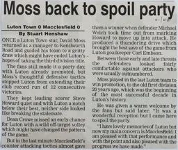 Match Report: Luton Town FC vs Macclesfield Town (13th Apr 2002)