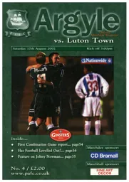 Programme: Plymouth Argyle vs Luton Town FC (17th Aug 2002)