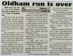 Match Report: Oldham Athletic vs Luton Town FC (19th Oct 2002)