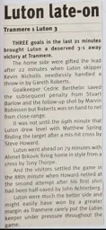Match Report: Tranmere Rovers vs Luton Town FC (30th Nov 2002)
