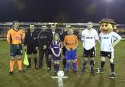 Kevin Nicholls with mascot vs Plymouth