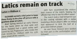 Match Report: Luton Town FC vs Oldham Athletic (18th Mar 2003)