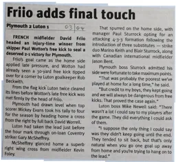 Match Report: Plymouth Argyle vs Luton Town FC (13th Sep 2003)