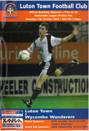 Programme: Luton Town FC vs Wycombe Wanderers (11th Oct 2003)
