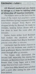 Match Report: Colchester United vs Luton Town FC (26th Dec 2003)