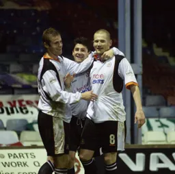 Kevin Nicholls has just scored Town`s second goal from the penalty spot