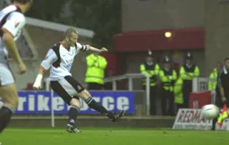 Kevin Nicholls scores the Town's opener from the spot