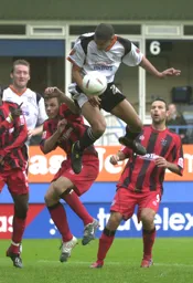 Curtis Davies attempts to connect to a corner