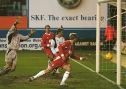 Ahmet Brkovic watches as goal number two hits the back of the net