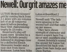 Match Report: Luton Town FC vs Brentford (30th Apr 2005)