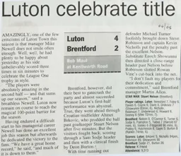 Match Report: Luton Town FC vs Brentford (30th Apr 2005)