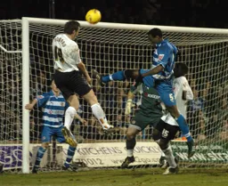 Steven Howard wins a header in the box to send the ball goalward