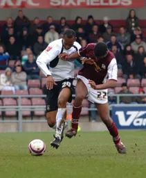 A determined Calvin Andrew surges forward