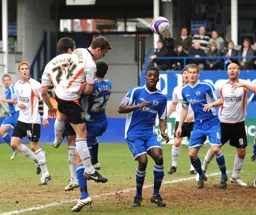 Tom Craddock and Mark Bower attack a corner