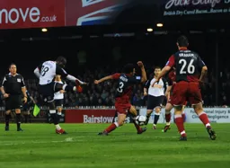 Claude Gnakpa fires a shot towards goal
