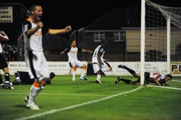 Danny Crow and Andy Drury help Matthew Barnes-Homer celebrate his hat-trick in our 3-1 win