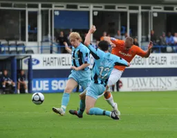 Andy Drury scores the first for Luton