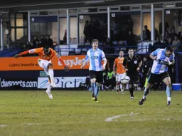 Midfield dynamo Godfrey Poku fires in a shot in a 3-0 win
