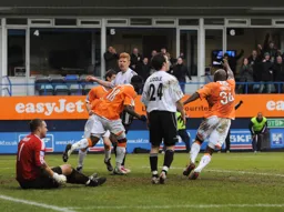 Claude Gnapka and new signing LLoyd Owusu celebrate Claude's equaliser as the Town come back to earn a 2-2 draw