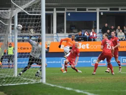 Leading goalscorer Matthew Barners-Homer scores the Town goal in a 1-1 draw with high flying Kidderminster