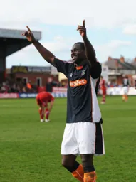 Claude Gnapka celebrating scoring the second for Luton