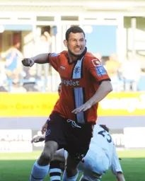 Jamie Hand celebrates scoring Town`s fourth goal