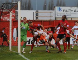 Danny Crow hooks the ball into the net for his and Town`s first goal