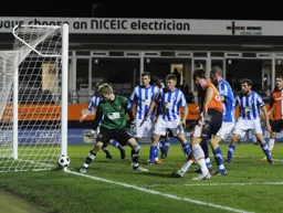 Janos Kovacs sees his shot hit the post