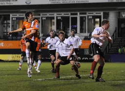 Jake Woolley causes the Hinckley defence a worrying moment