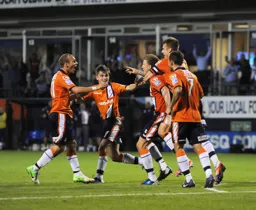 Celebrations after Dean Beckwith`s goal