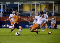 Jon Shaw is just off target with this attempt at goal