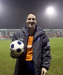 Jon Shaw with the match ball after scoring his hat-trick