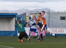 Andre Gray gives the Barrow defence an anxious moment