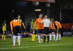 Steve McNulty pleads to the referee