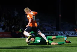 Mark Cullen is foiled by the keeper