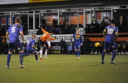 Nathan Doyle gets a strike goalwards