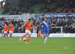 Olly Lee about to unleasch a long range shot which claimed Town`s fourth goal