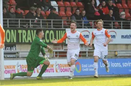 Jack Marriott and Craig Mackail-Smith look happy after Marriott has scored the only goal of the game