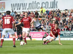 Jack Marriott gets airbourne but misses the ball completly