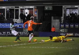 Cameron McGeehan has the goal at his mercy but cannot convert