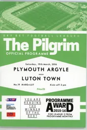Programme: Plymouth Argyle vs Luton Town FC (19th Mar 2016)